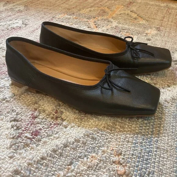 Square Toe Ballerina Flats: s38 Black,  EUC - Picture 3 of 5